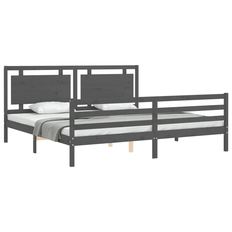 Cadre de lit sans matelas gris 200x200 cm bois massif - 3