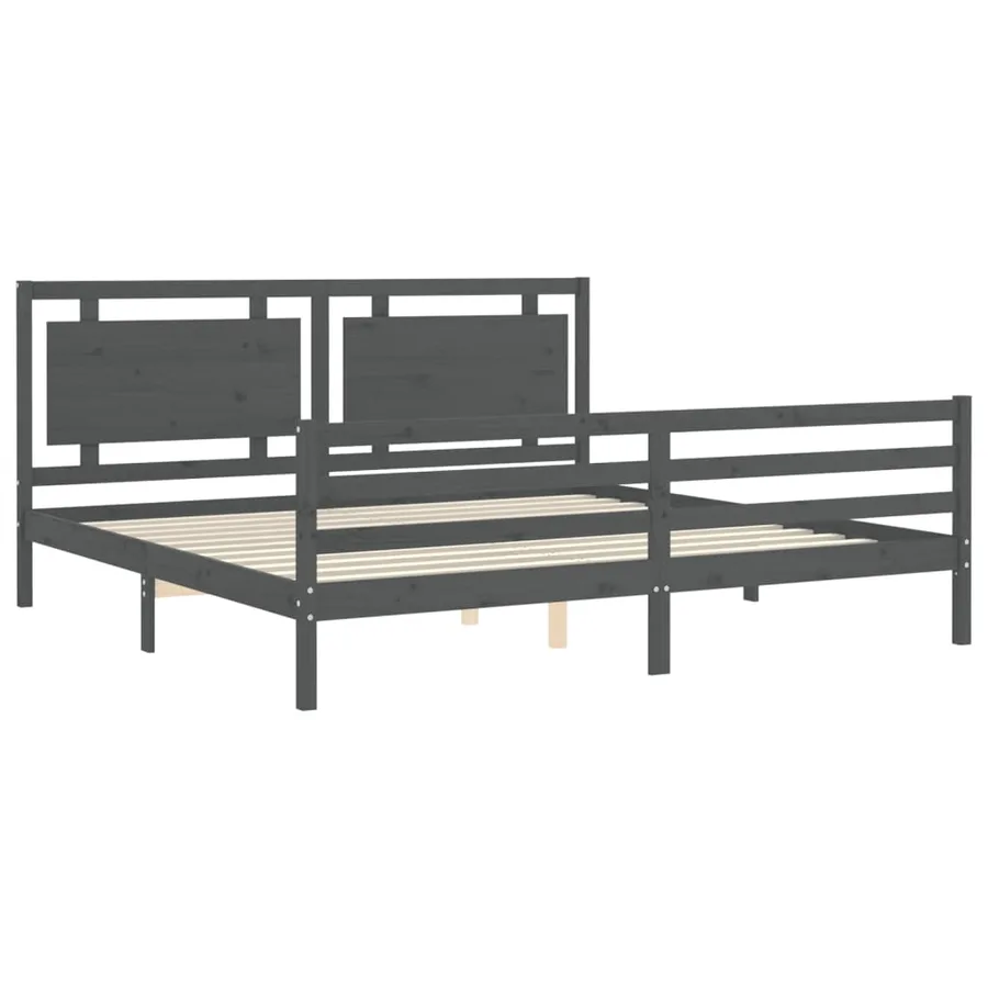 Cadre de lit sans matelas gris 200x200 cm bois massif - 5