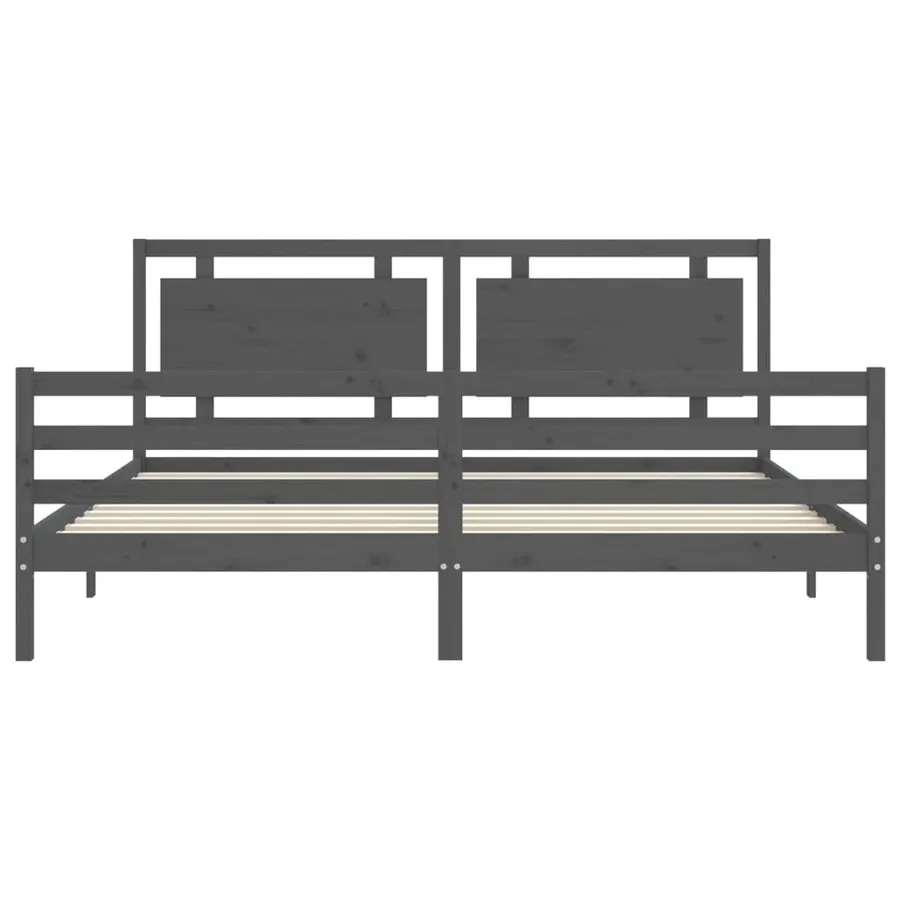 Cadre de lit sans matelas gris 200x200 cm bois massif - 6