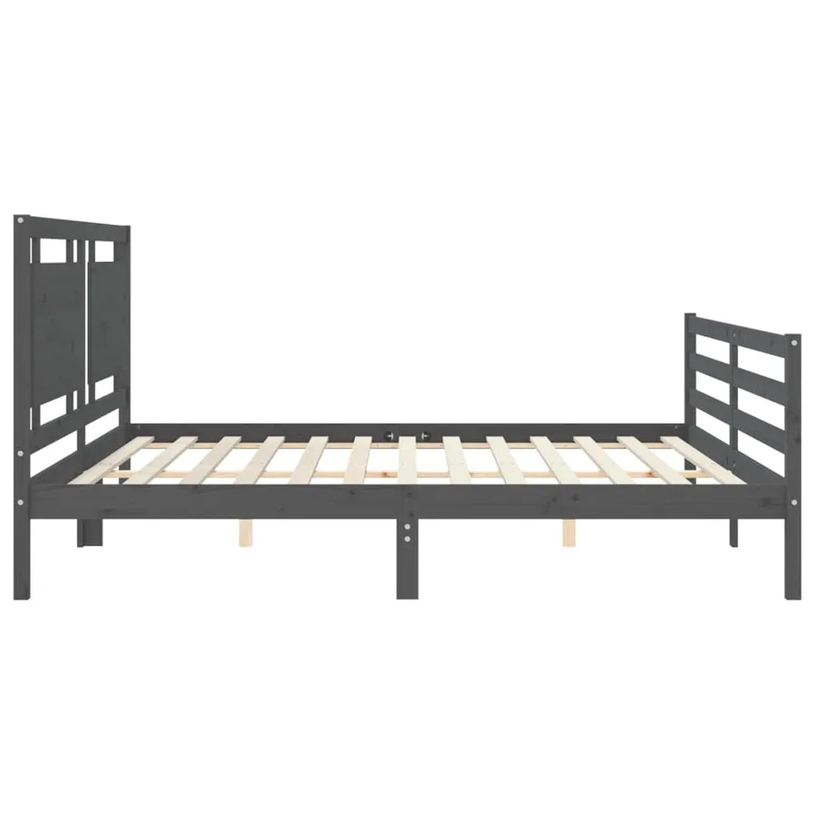 Cadre de lit sans matelas gris 200x200 cm bois massif - 7