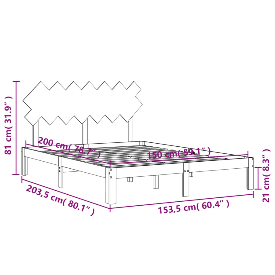 Cadre de lit sans matelas bois de pin massif - 12