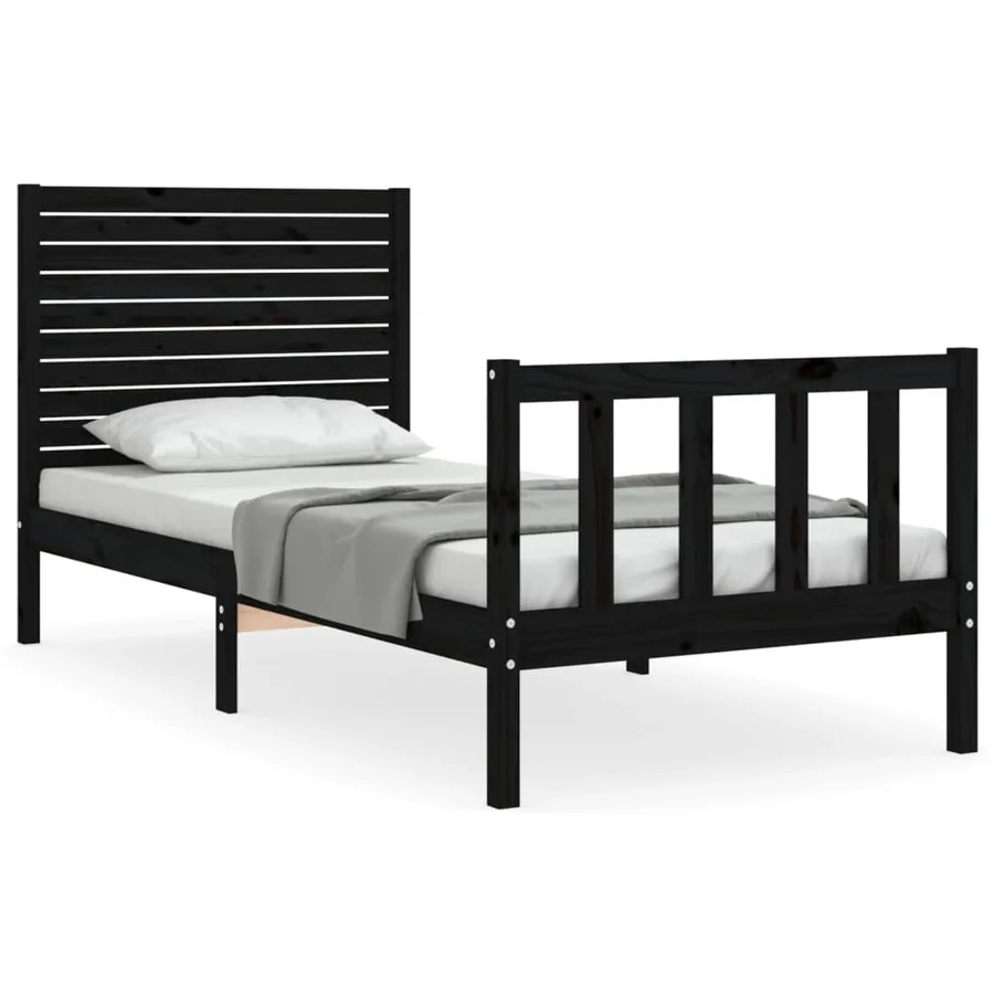 Cadre de lit sans matelas noir bois de pin massif - 2