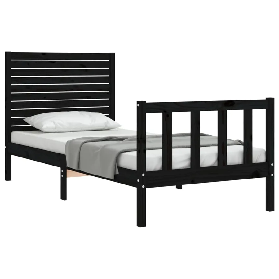 Cadre de lit sans matelas noir bois de pin massif - 4