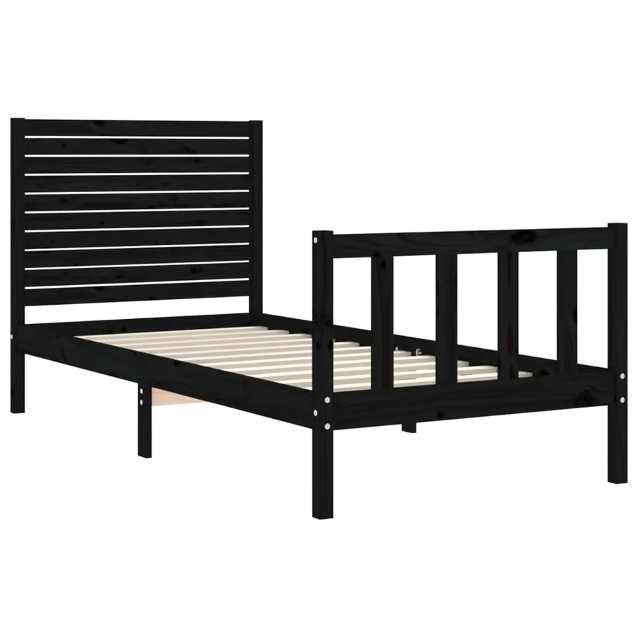 Cadre de lit sans matelas noir bois de pin massif - 5
