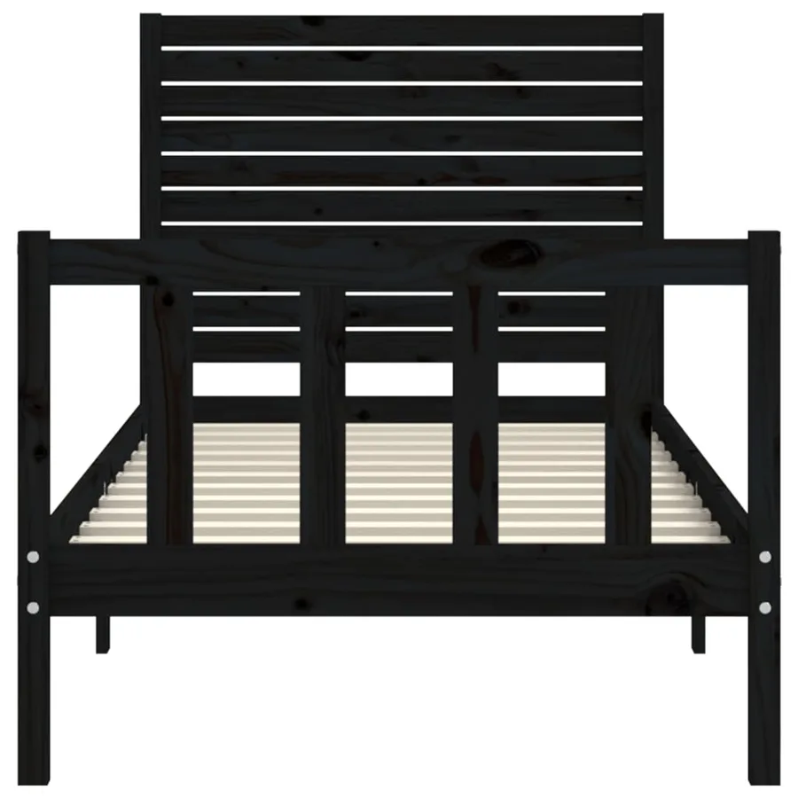 Cadre de lit sans matelas noir bois de pin massif - 6