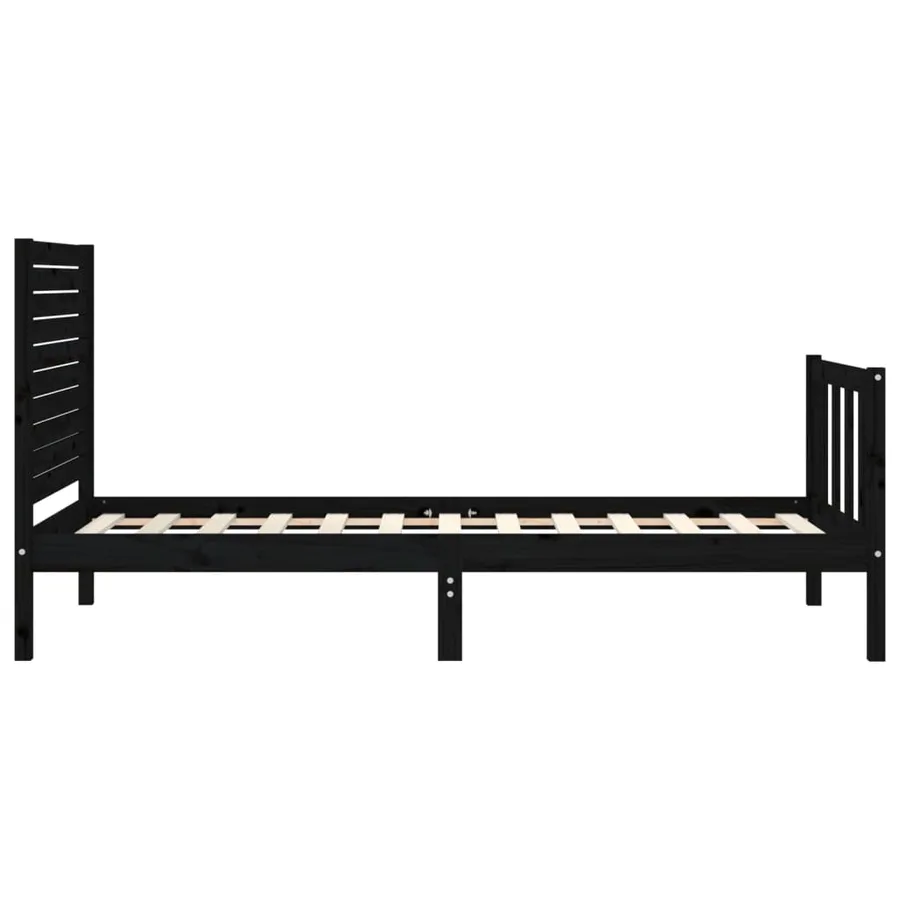Cadre de lit sans matelas noir bois de pin massif - 7