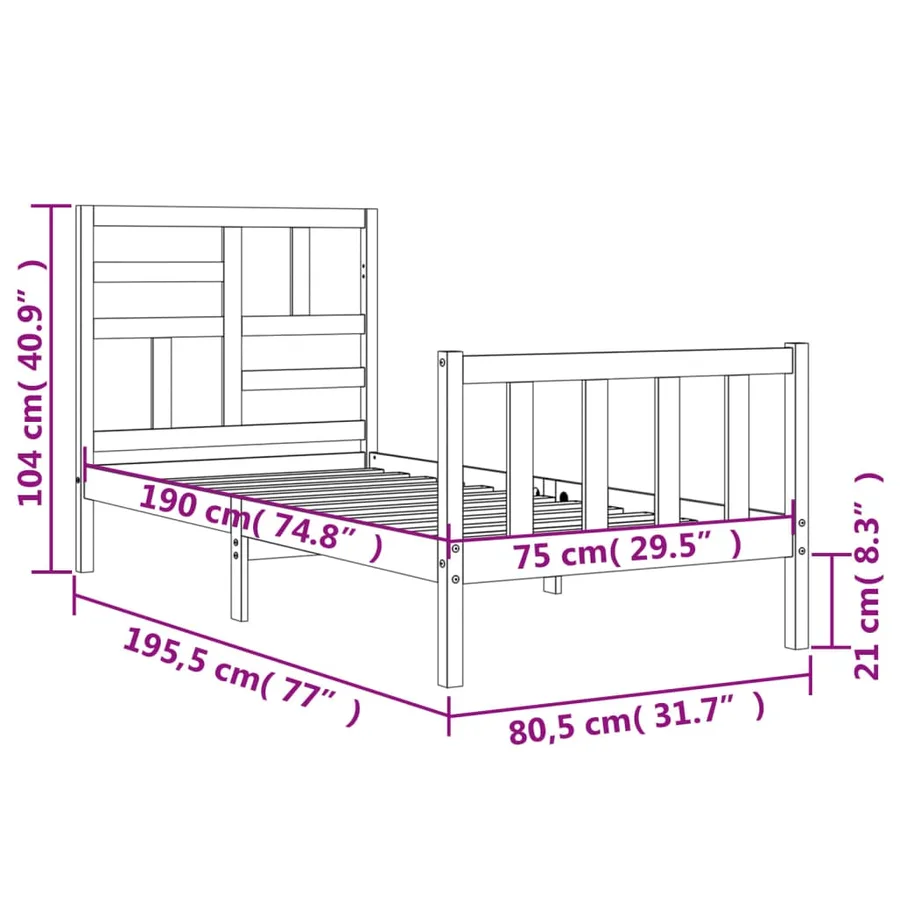 Cadre de lit sans matelas noir bois de pin massif - 12