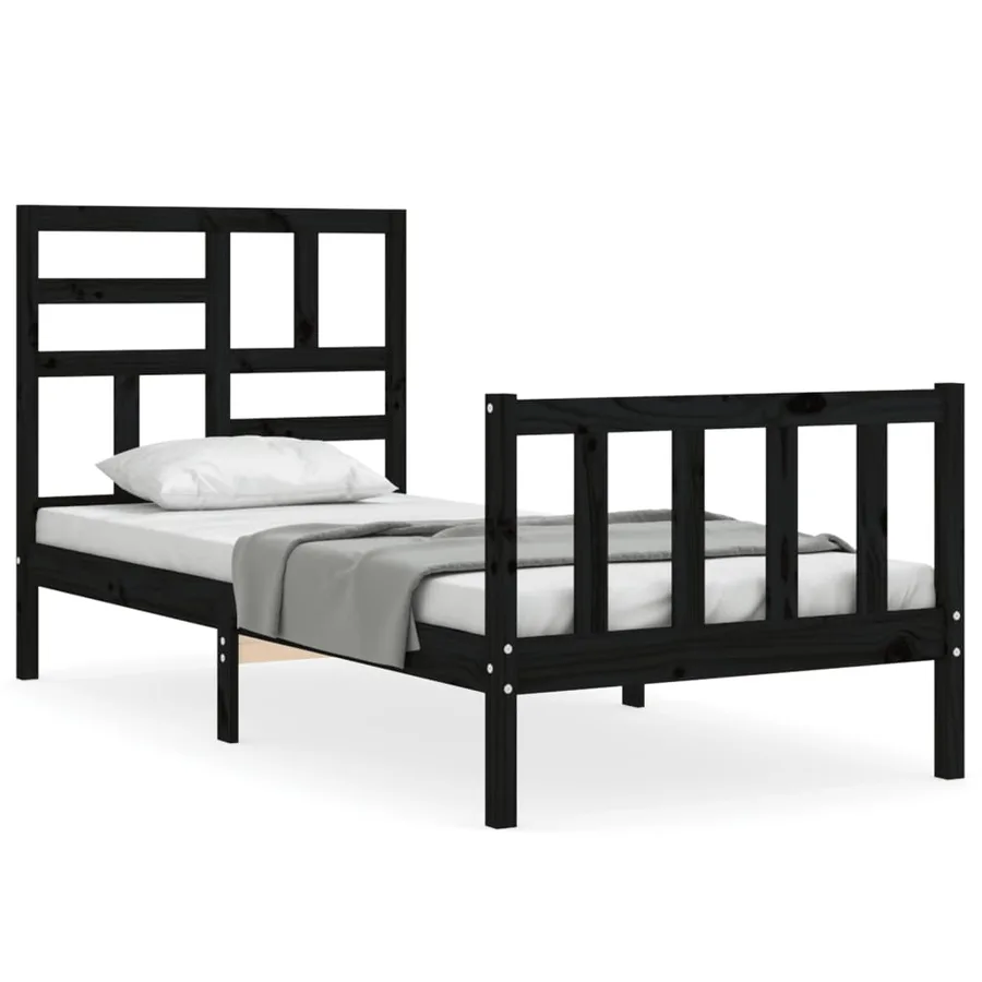 Cadre de lit sans matelas noir bois de pin massif - 2
