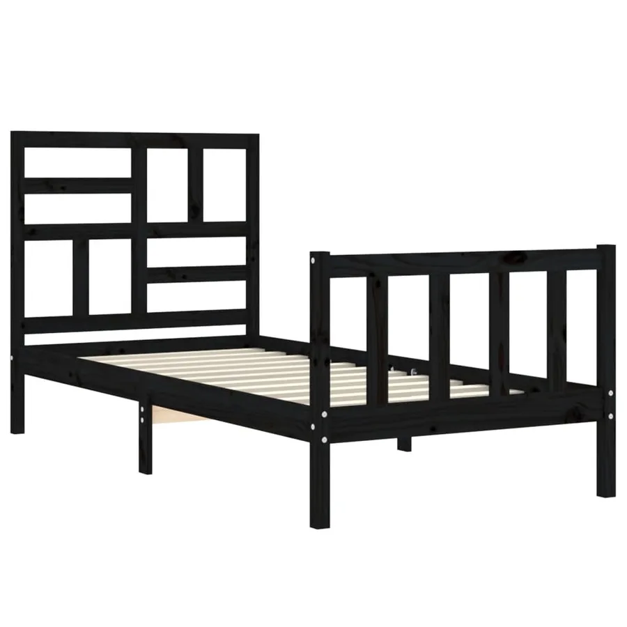 Cadre de lit sans matelas noir bois de pin massif - 5