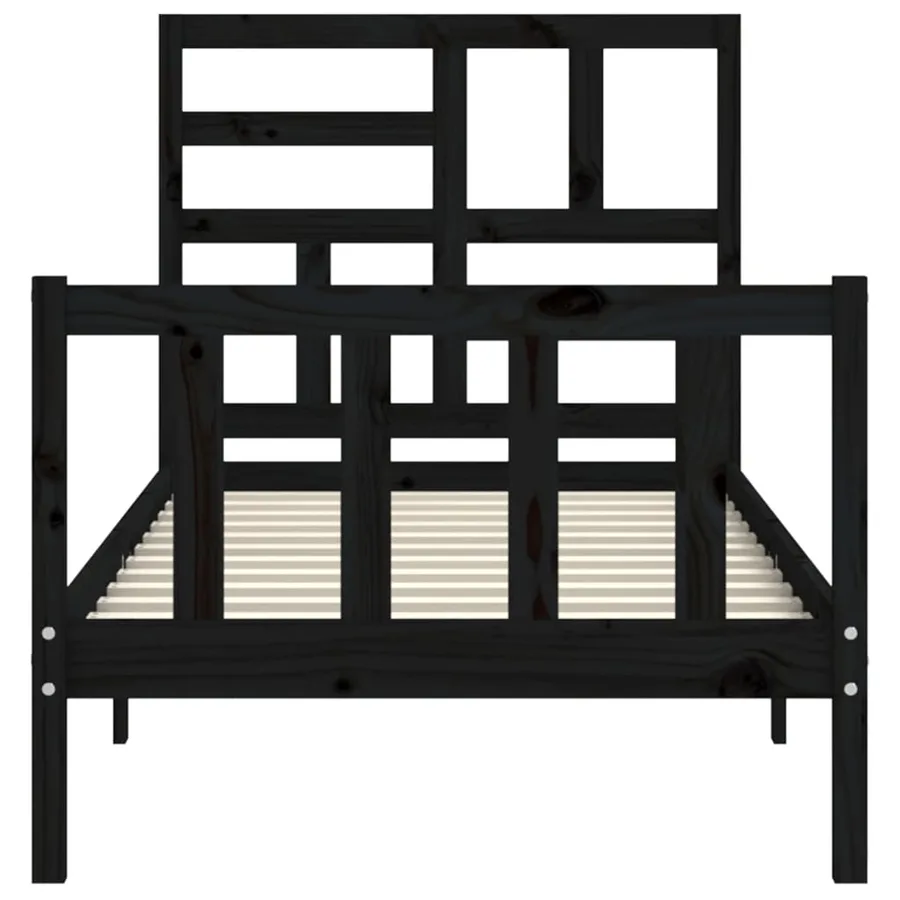 Cadre de lit sans matelas noir bois de pin massif - 6