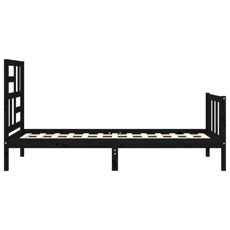 Cadre de lit sans matelas noir bois de pin massif - 7
