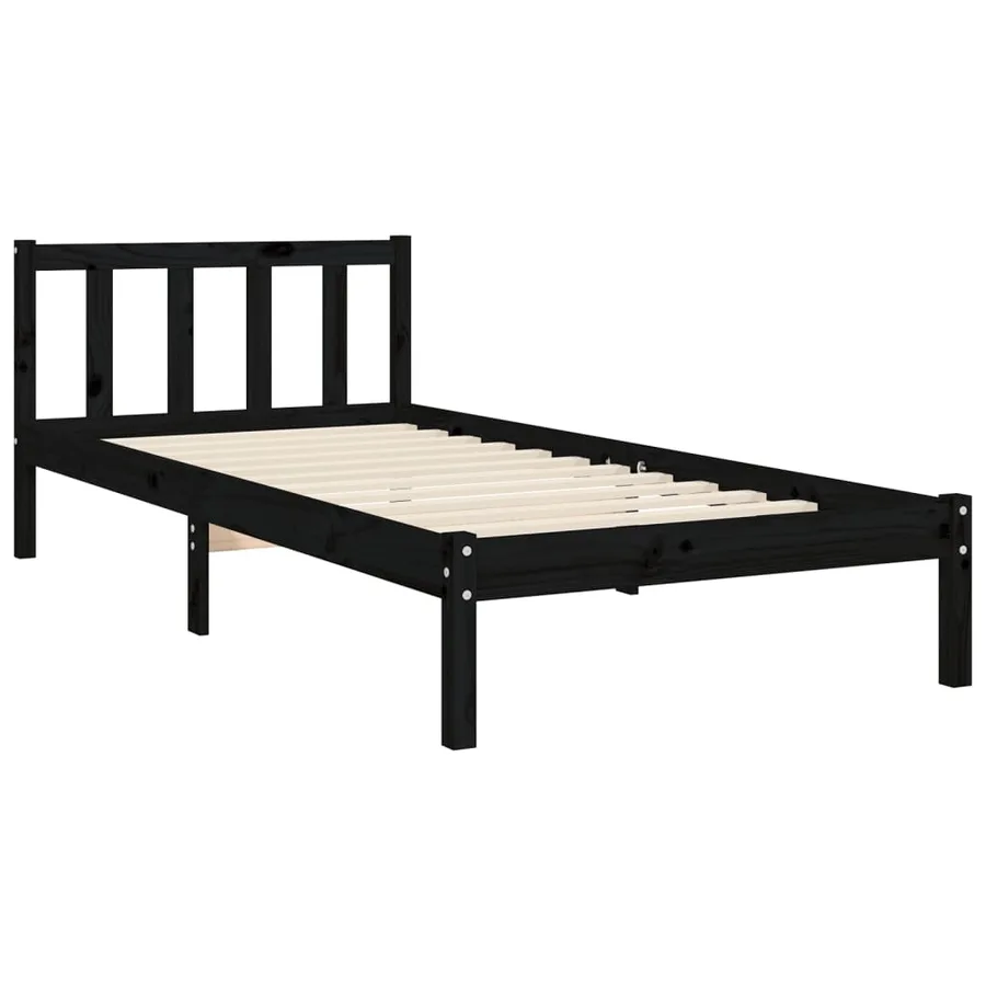 Cadre de lit sans matelas noir bois de pin massif - 9