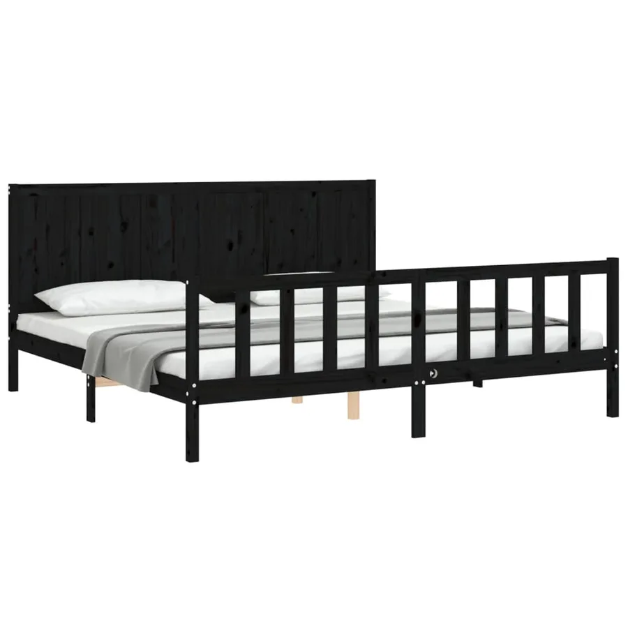 Cadre de lit sans matelas noir 200x200 cm bois massif de pin - 3