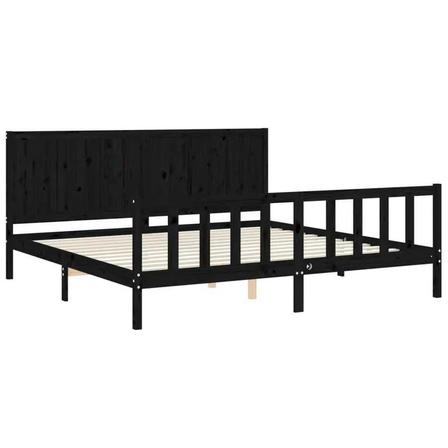 Cadre de lit sans matelas noir 200x200 cm bois massif de pin - 5