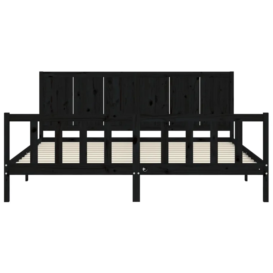 Cadre de lit sans matelas noir 200x200 cm bois massif de pin - 6