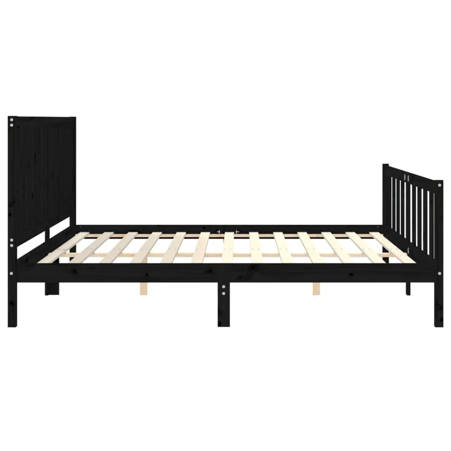Cadre de lit sans matelas noir 200x200 cm bois massif de pin - 7