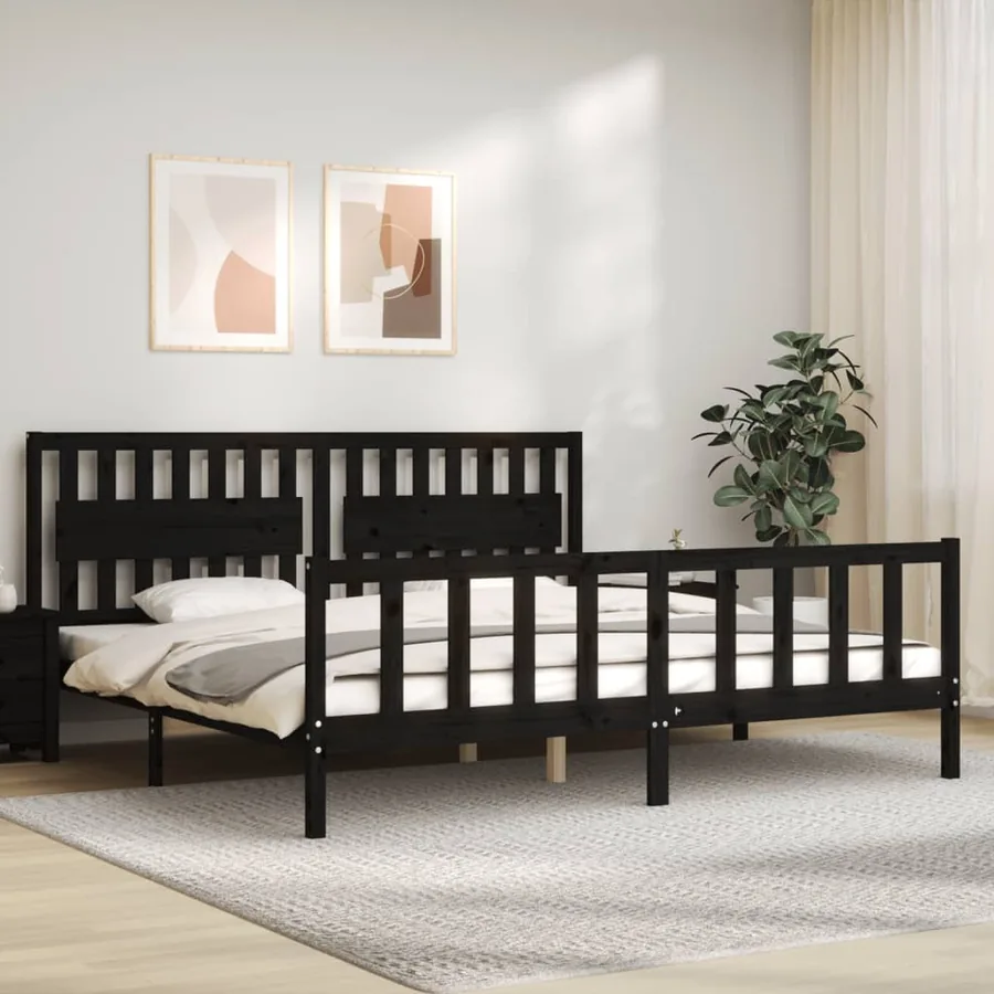 Cadre de lit sans matelas noir 200x200 cm bois massif de pin