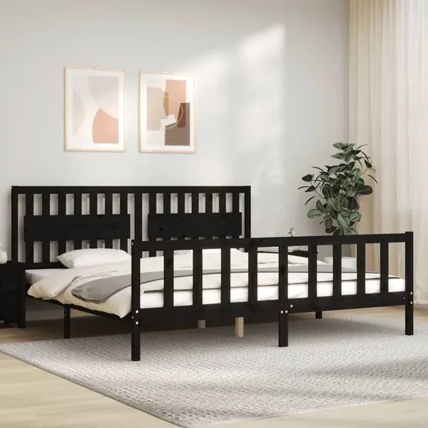 Cadre de lit sans matelas noir 200x200 cm bois massif de pin