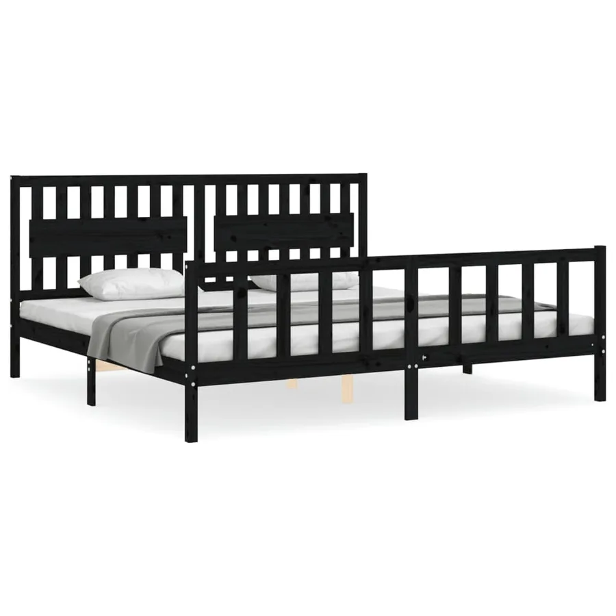 Cadre de lit sans matelas noir 200x200 cm bois massif de pin - 2