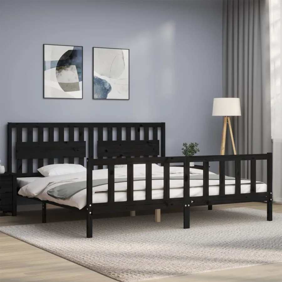 Cadre de lit sans matelas noir 200x200 cm bois massif de pin - 3
