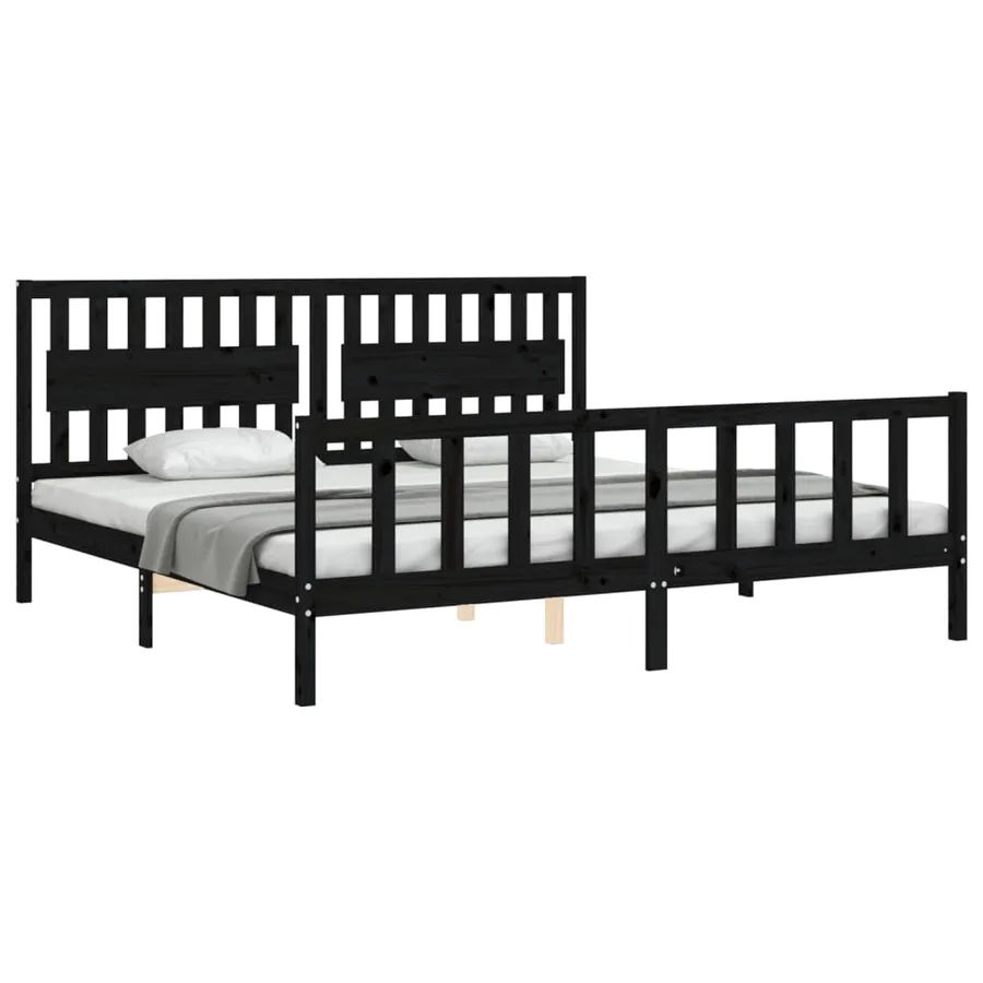 Cadre de lit sans matelas noir 200x200 cm bois massif de pin - 4