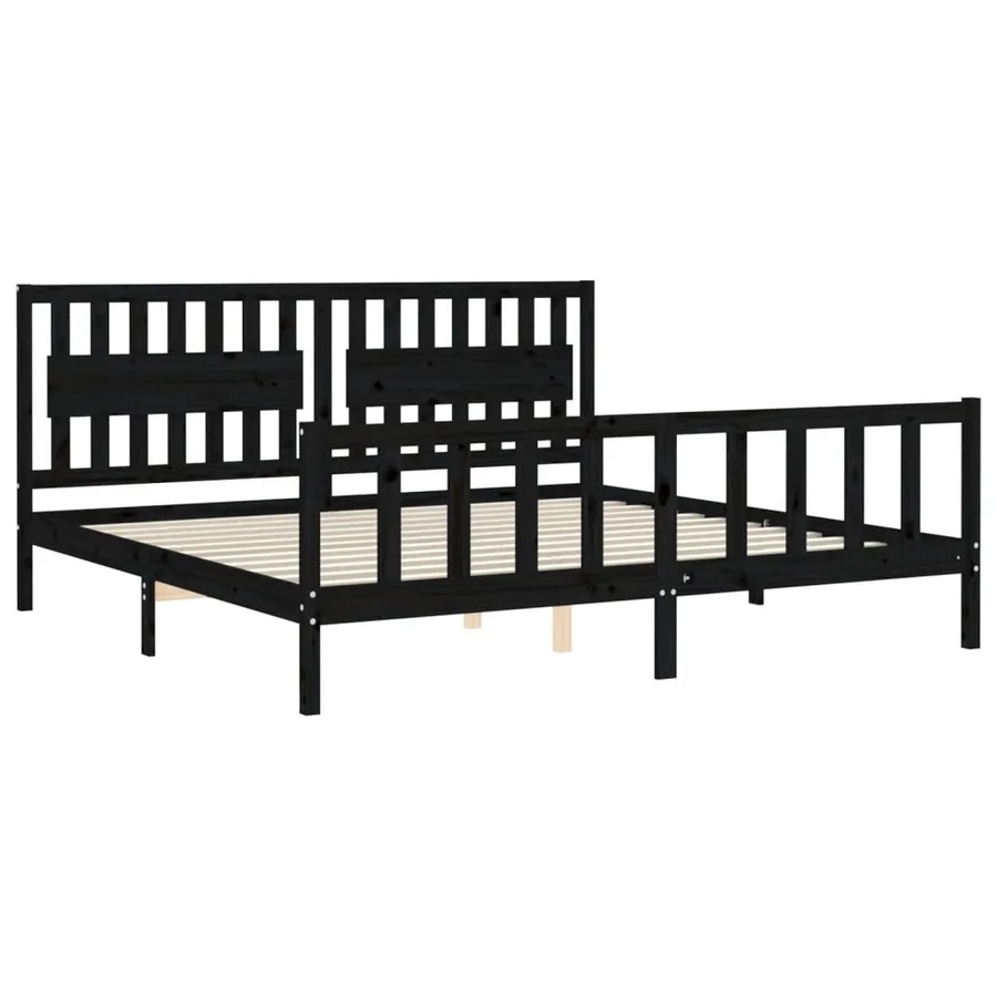 Cadre de lit sans matelas noir 200x200 cm bois massif de pin - 5