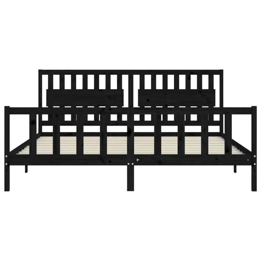 Cadre de lit sans matelas noir 200x200 cm bois massif de pin - 6