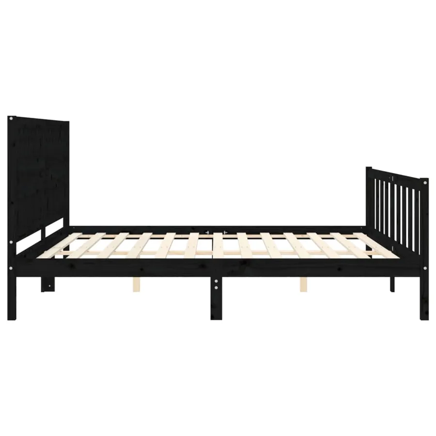 Cadre de lit sans matelas noir 200x200 cm bois massif de pin - 7