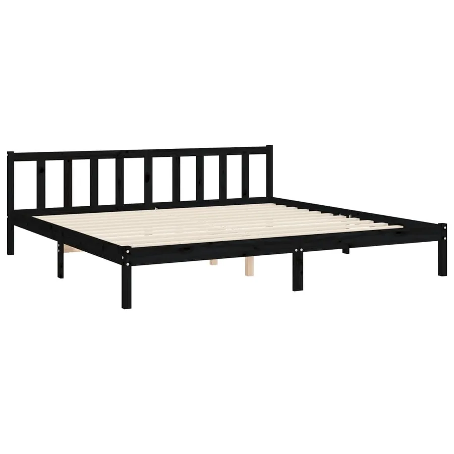 Cadre de lit sans matelas noir 200x200 cm bois massif de pin - 9