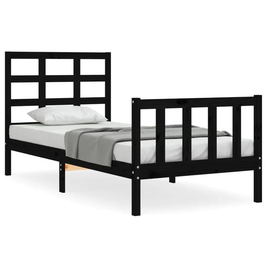 Cadre de lit sans matelas noir bois de pin massif - 2