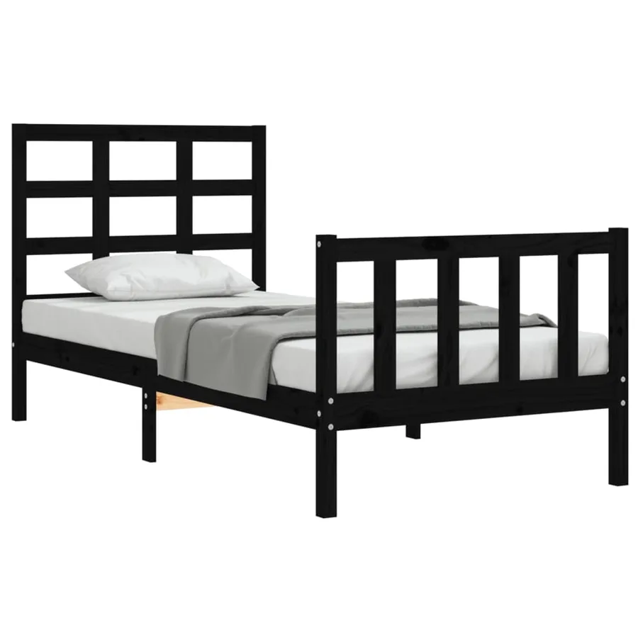Cadre de lit sans matelas noir bois de pin massif - 3