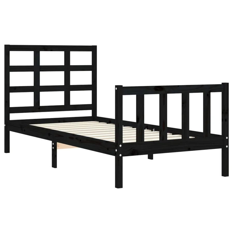 Cadre de lit sans matelas noir bois de pin massif - 5