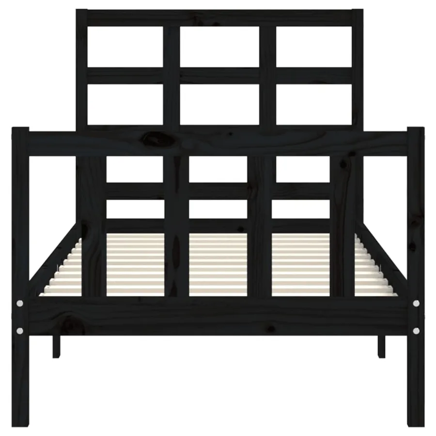 Cadre de lit sans matelas noir bois de pin massif - 6