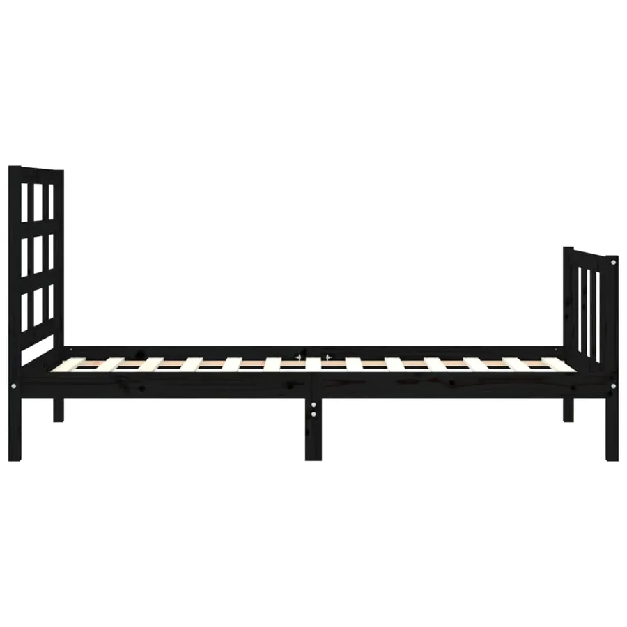 Cadre de lit sans matelas noir bois de pin massif - 7