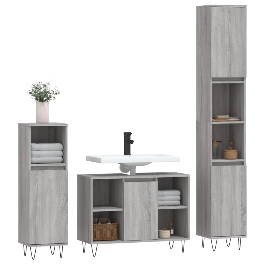 Ensemble de meubles de salle de bain 3 pcs Sonoma gris - 3