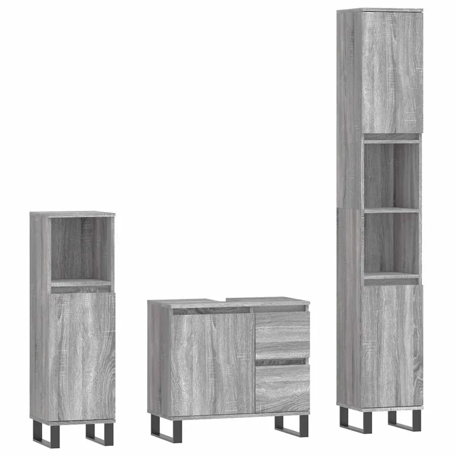 Ensemble de meubles de salle de bain 3 pcs Sonoma gris - 2