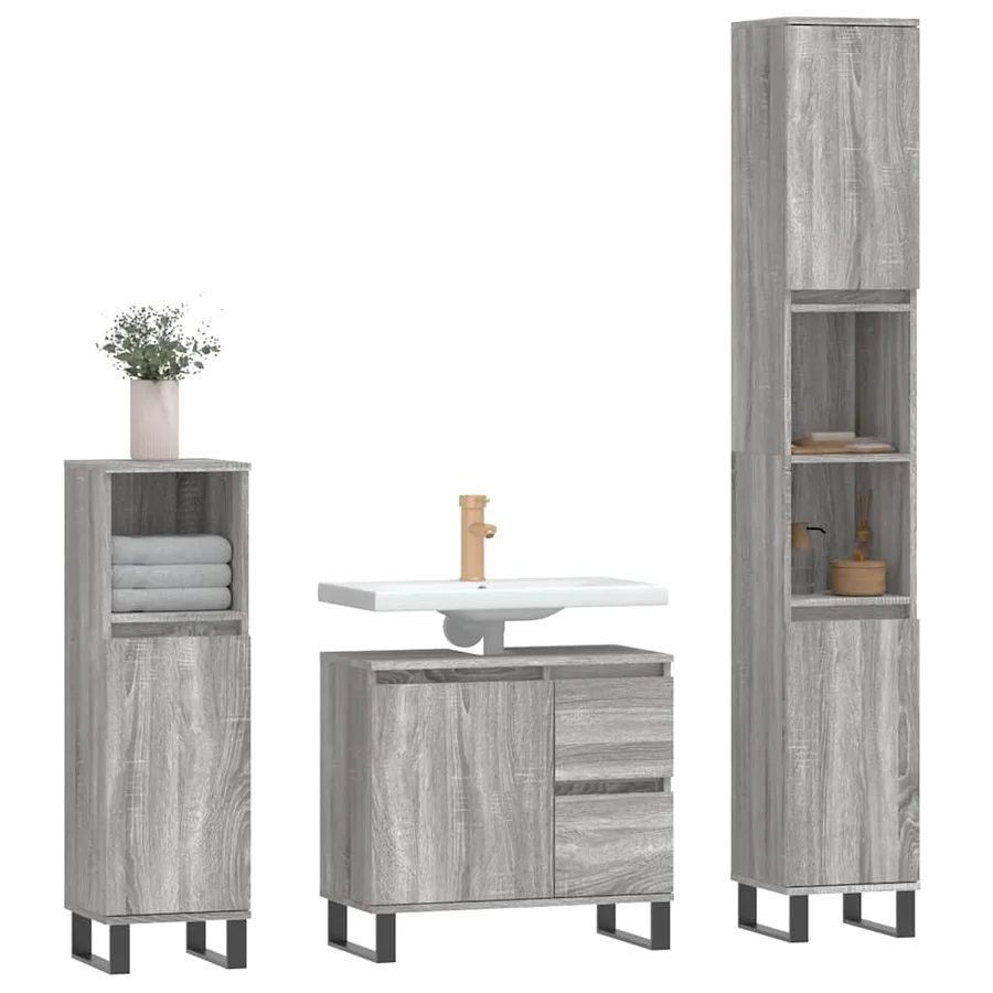 Ensemble de meubles de salle de bain 3 pcs Sonoma gris - 3