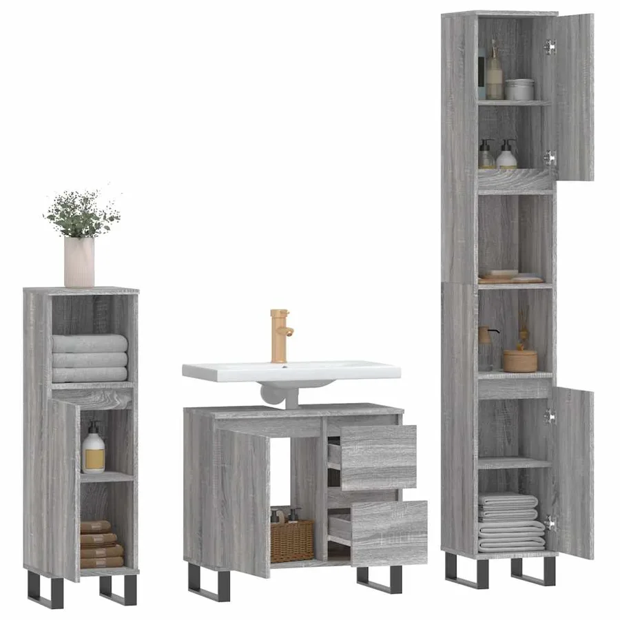 Ensemble de meubles de salle de bain 3 pcs Sonoma gris - 4