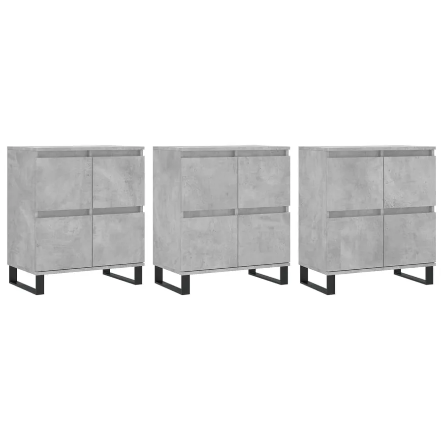 Buffets 3 pcs gris béton bois d'ingénierie - 2