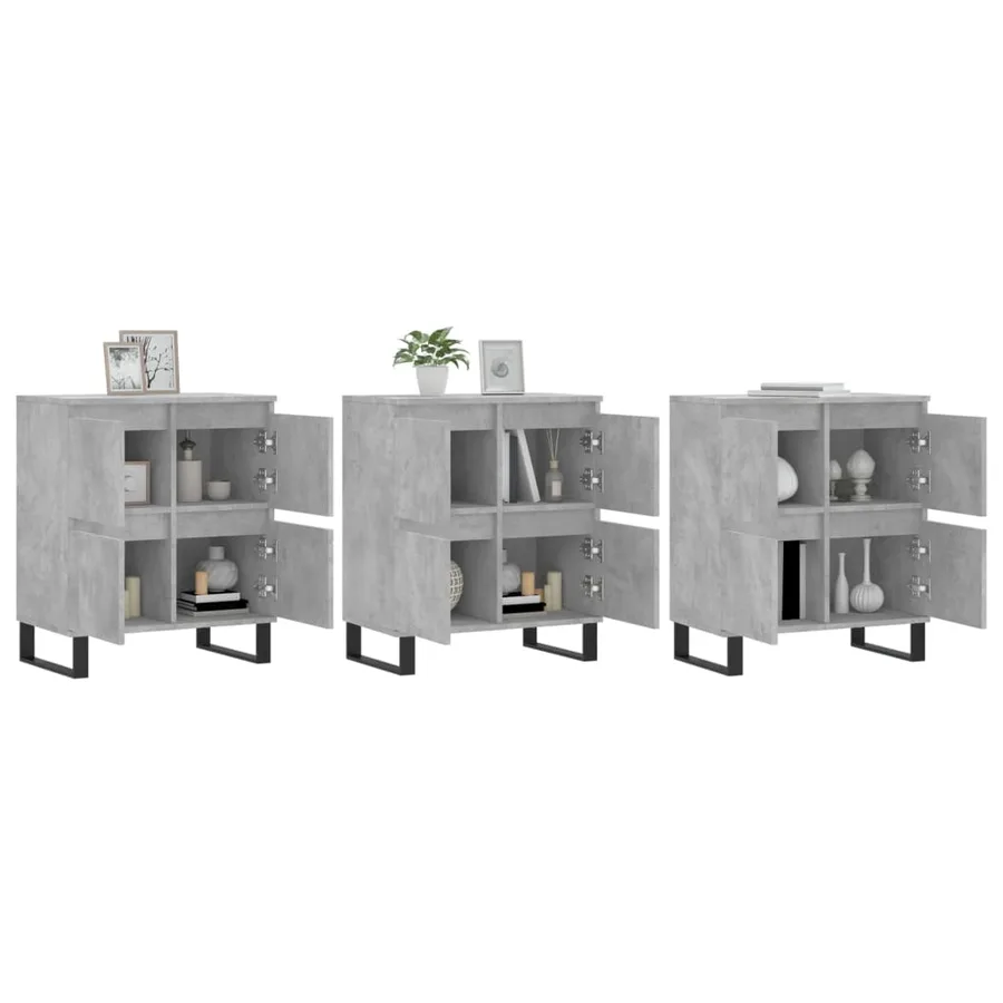 Buffets 3 pcs gris béton bois d'ingénierie - 3