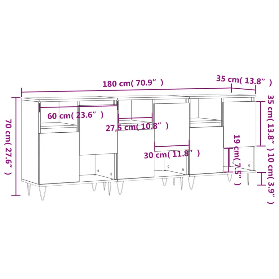 Buffets 3 pcs Chêne sonoma Bois d'ingénierie - 11