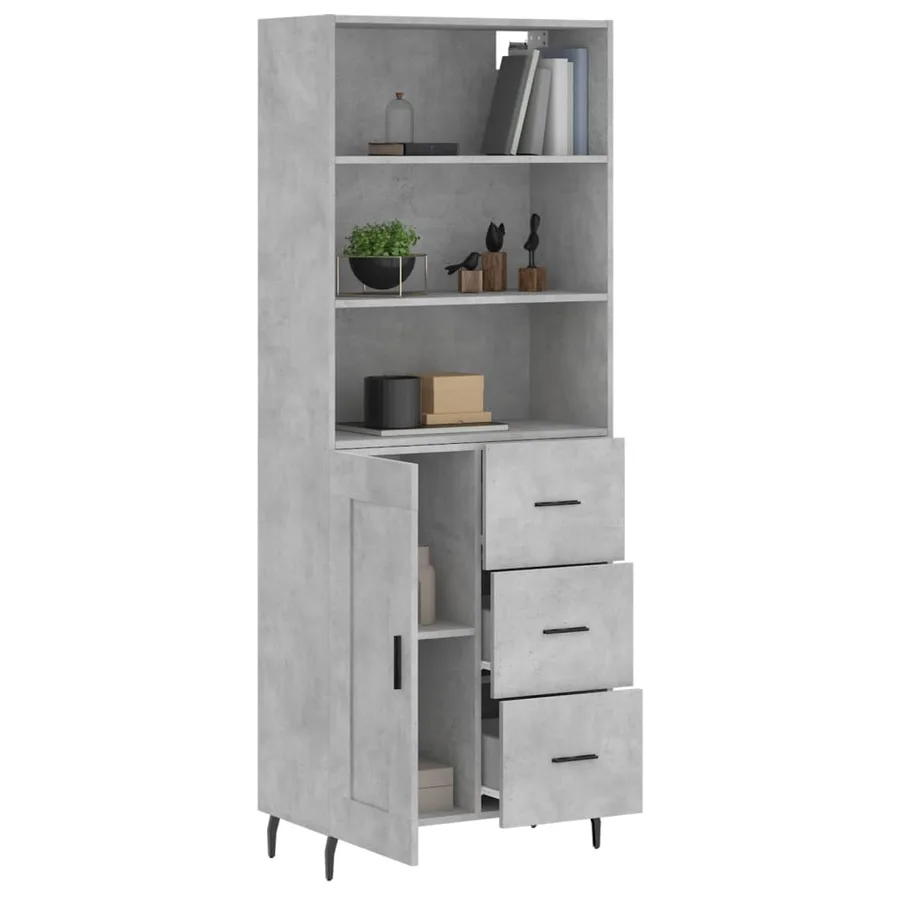 Buffet haut Gris béton 69,5x34x180 cm Bois d'ingénierie - 3