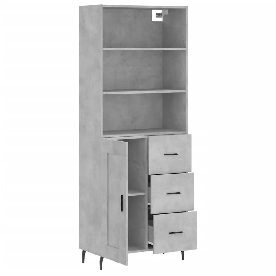 Buffet haut Gris béton 69,5x34x180 cm Bois d'ingénierie - 4