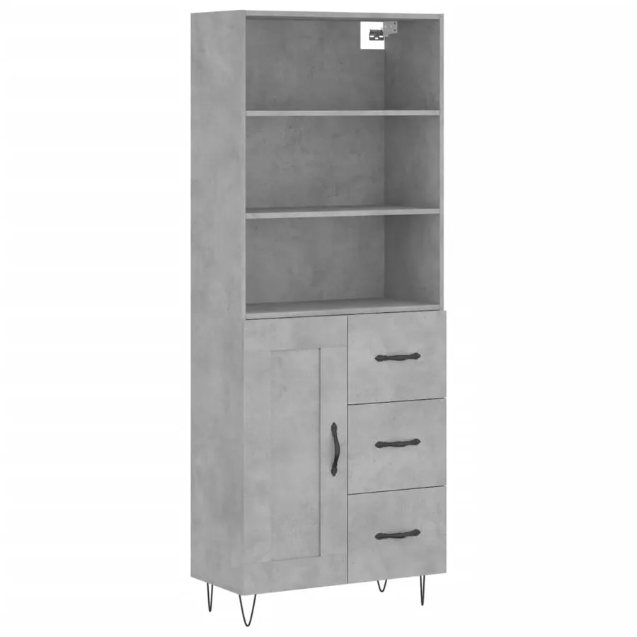 Buffet haut Gris béton 69,5x34x180 cm Bois d'ingénierie - 2
