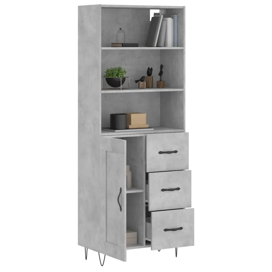 Buffet haut Gris béton 69,5x34x180 cm Bois d'ingénierie - 3