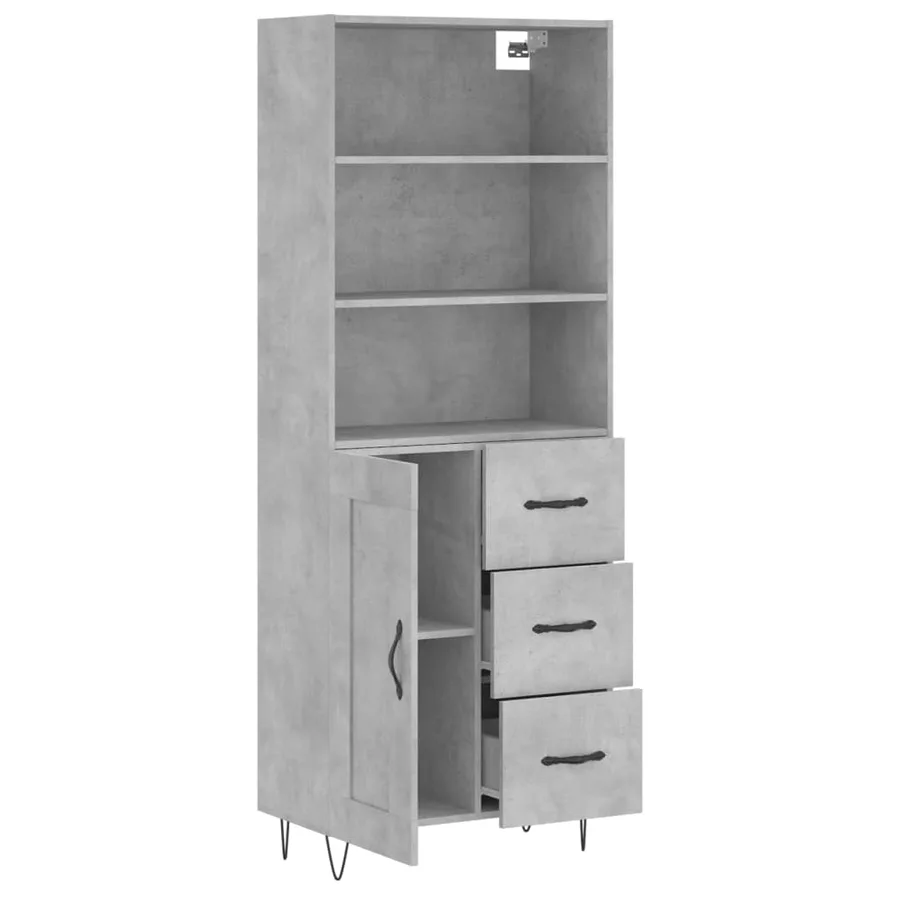 Buffet haut Gris béton 69,5x34x180 cm Bois d'ingénierie - 4