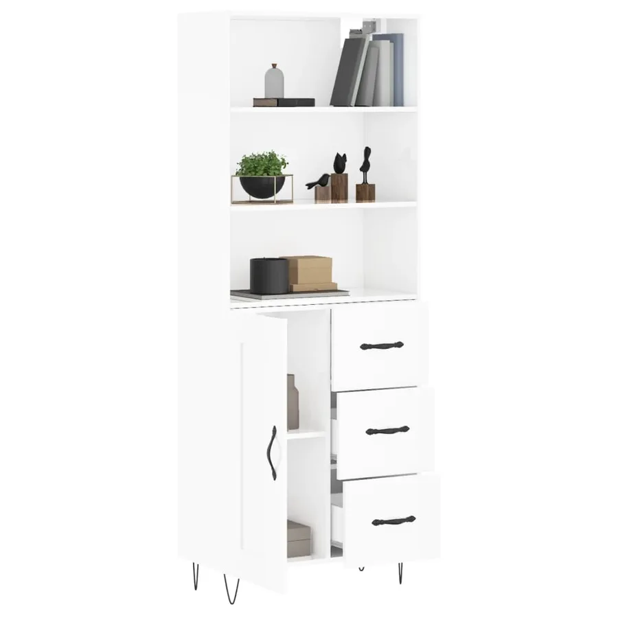 Buffet haut Blanc brillant 69,5x34x180 cm Bois d'ingénierie - 3