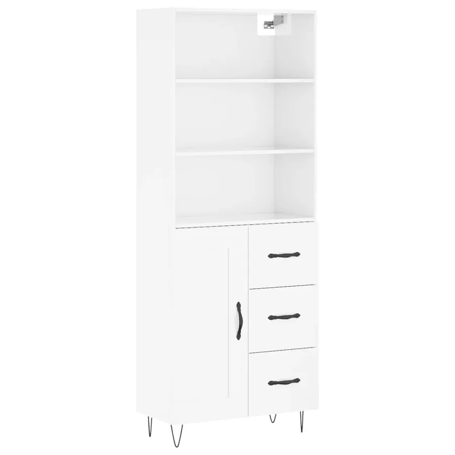 Buffet haut Blanc brillant 69,5x34x180 cm Bois d'ingénierie - 4