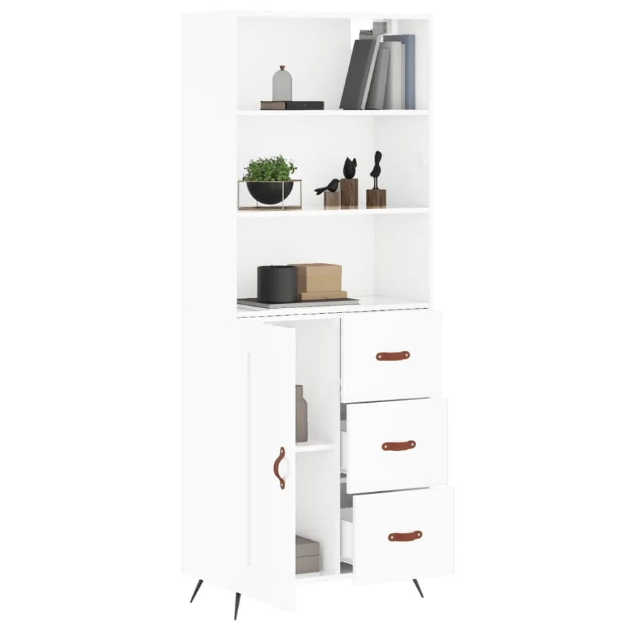 Buffet haut Blanc brillant 69,5x34x180 cm Bois d'ingénierie - 12