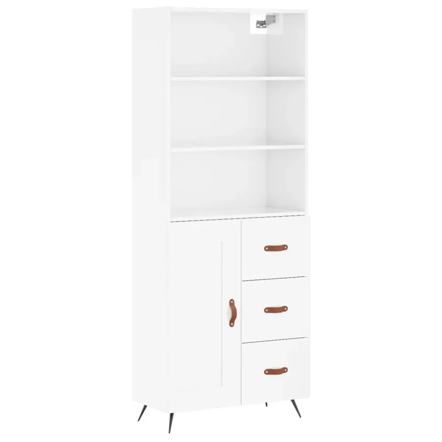 Buffet haut Blanc brillant 69,5x34x180 cm Bois d'ingénierie - 2